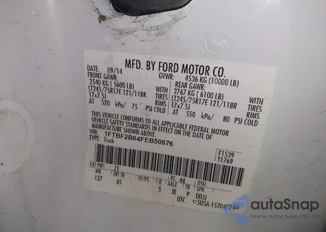 2015 Ford F-250 Xl z USA, uszkodzony, nr VIN 1FTBF2B64FEB50676